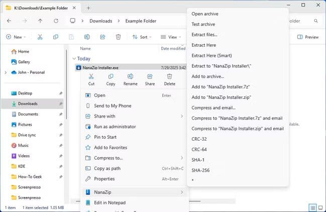 nanazip-right-click-context-menu خمسة تطبيقات مفتوحة المصدر لا غنى عنها لمستخدمي Windows 11
