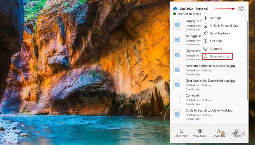pause-syncing-option-in-onedrive اكتشف إعدادين في ويندوز 11 قد يكونان سبب بطء جهازك