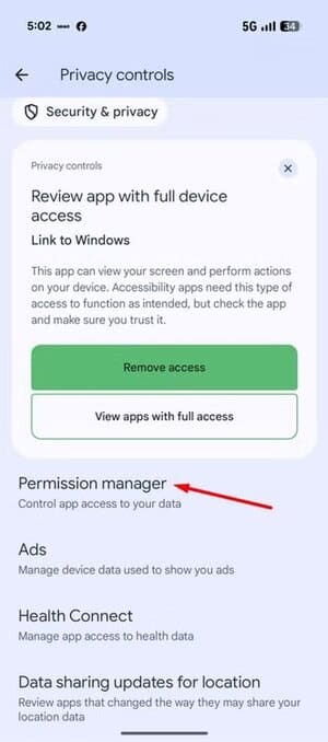 permission-manager-option-in-pixel هذه الإعدادات الست التي في Android قد تُعرض خصوصيتك للخطر