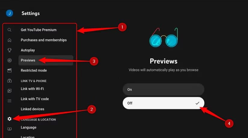 previews-are-turned-off-on-the-youtube-tv-app كيفية تحسين تجربة تصفح YouTube بتغيير إعداد واحد فقط