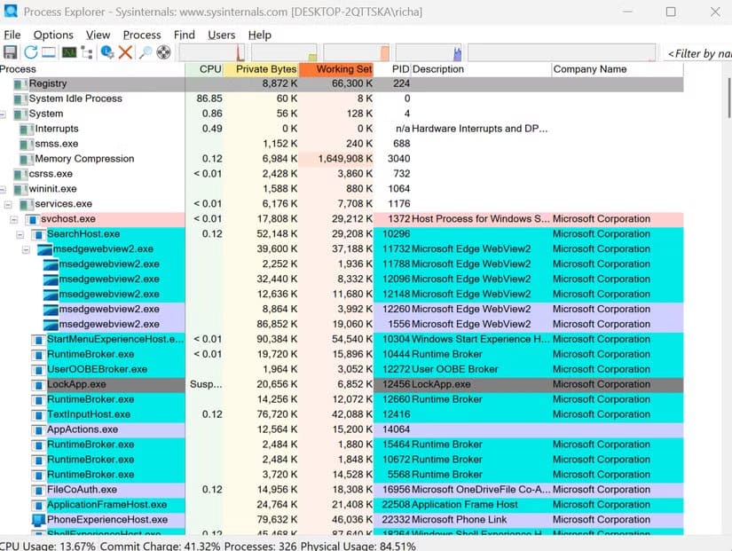 process-explorer-sysinternals أدوات مجانية ضرورية لإصلاح أي جهاز كمبيوتر من خلال USB