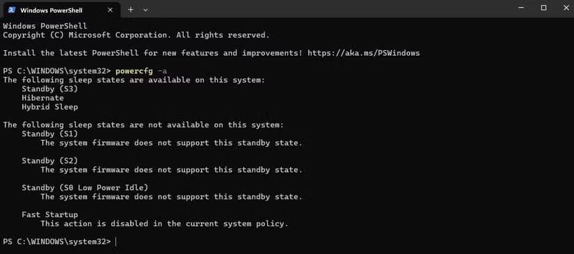 running-the-powercfg-a-command-in-windows-powershell جهازك لا يدخل في وضع السكون؟ إليك الطريقة التي نجحت معي