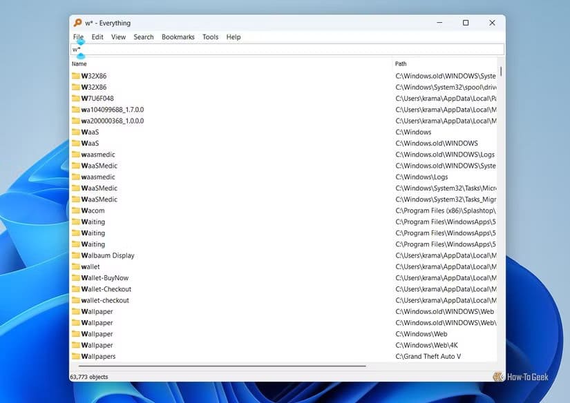 searching-for-files-starting-with-w-in-the-everything-app-1 تطبيقات محمولة لا غنى عنها تجعل أي محرك USB أداة قوية جاهزة للعمل