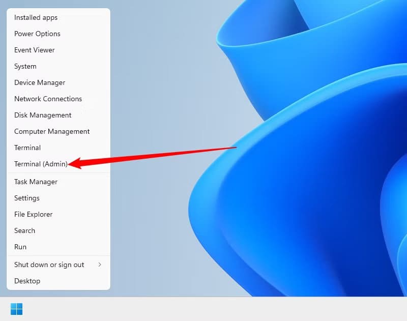 select-terminal-admin-in-the-power-user-menu طريقة إدارة الميزات الاختيارية في Windows 11 خطوة بخطوة