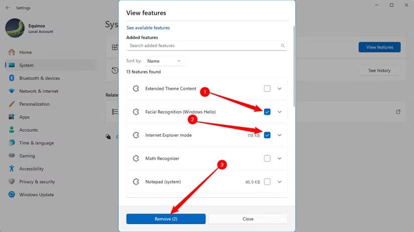 select-the-items-you-want-to-uninstall-then-click-remove طريقة إدارة الميزات الاختيارية في Windows 11 خطوة بخطوة