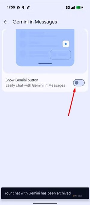show-gemini-button-toggle-in-google-messages طرق فعّالة لإيقاف ميزات الذكاء الاصطناعي المزعجة في هواتف Google Pixel