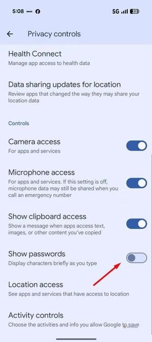 show-passwords-toggle-in-pixel-10 هذه الإعدادات الست التي في Android قد تُعرض خصوصيتك للخطر