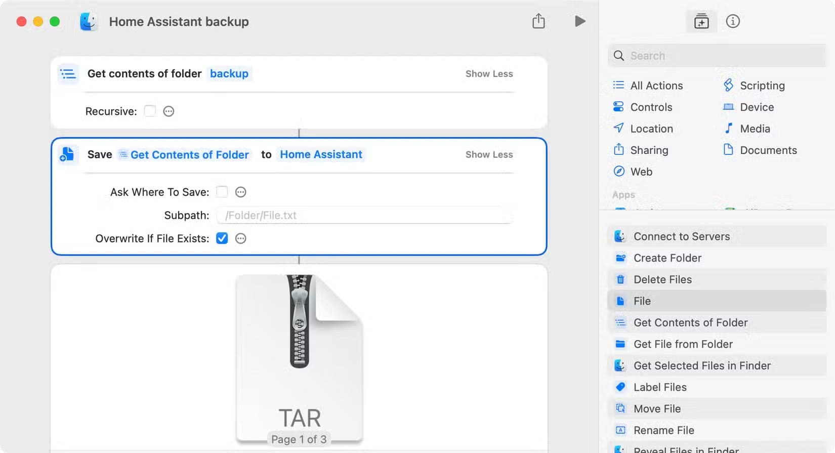 simple-home-assistant-backup-workflow-in-shortcuts حفظ إعدادات Home Assistant تلقائيًا على Google Drive أو iCloud