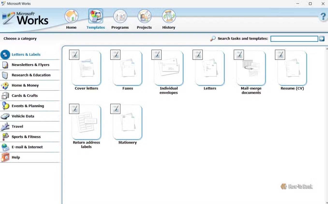 templates-tab-in-microsoft-works تطبيقات ويندوز القديمة التي نفتقدها بشدة اليوم