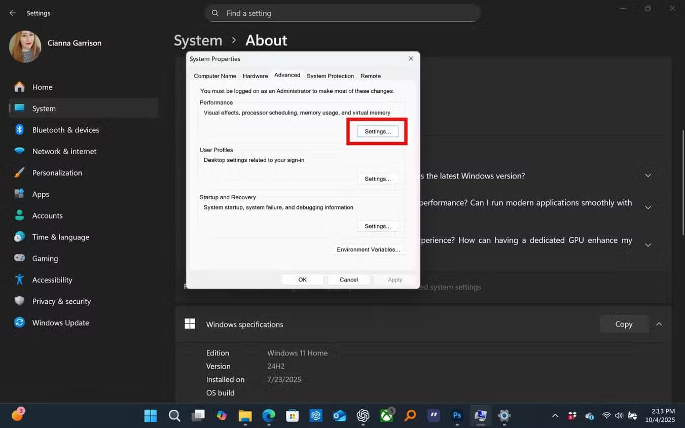 the-advanced-system-settings-window-in-windows-11-with-performance-settings-highlighted-1 إعدادات خفية في Windows 11 تعيد لجهازك السرعة التي فقدها