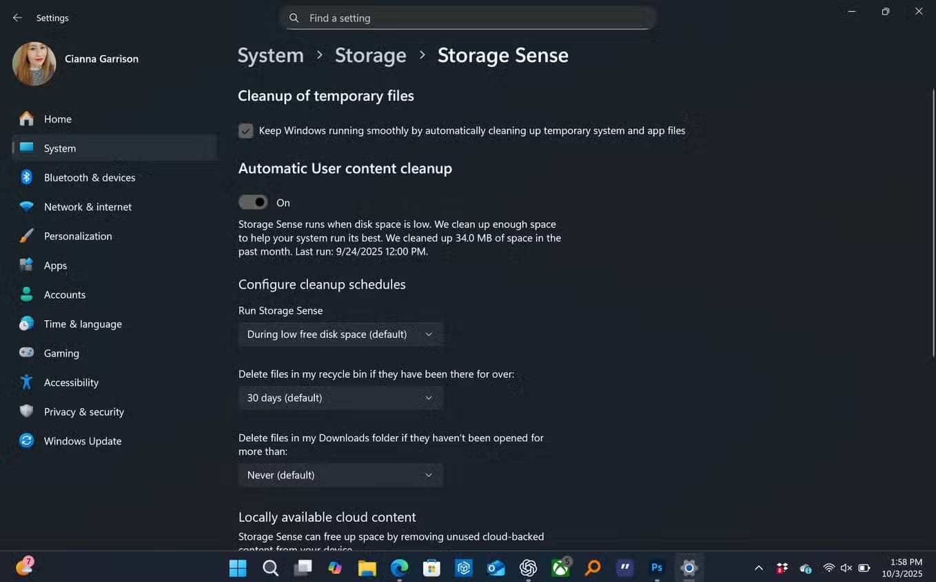 the-first-half-of-the-storage-sense-page-in-windows-11 إعدادات خفية في Windows 11 تعيد لجهازك السرعة التي فقدها