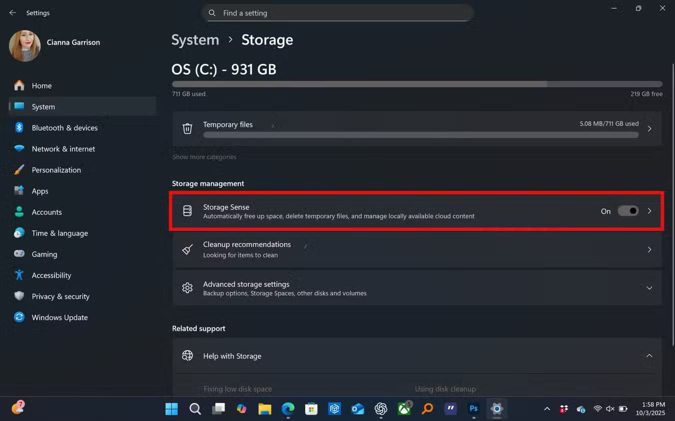 the-storage-page-under-windows-11-settings إعدادات خفية في Windows 11 تعيد لجهازك السرعة التي فقدها