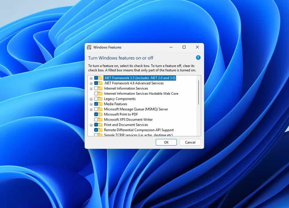 the-turn-windows-features-on-or-off-menu طريقة إدارة الميزات الاختيارية في Windows 11 خطوة بخطوة