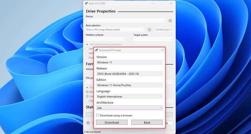 the-windows-11-download-options-included-in-rufus حيلة بسيطة لتثبيت Windows 11 دون الحاجة إلى حساب Microsoft