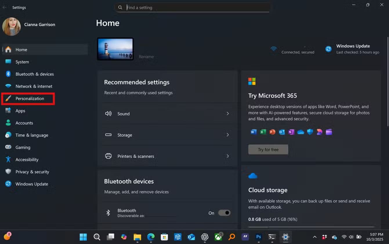 the-windows-11-settings-page-with-the-personalization-category-highlighted إعدادات خفية في Windows 11 تعيد لجهازك السرعة التي فقدها
