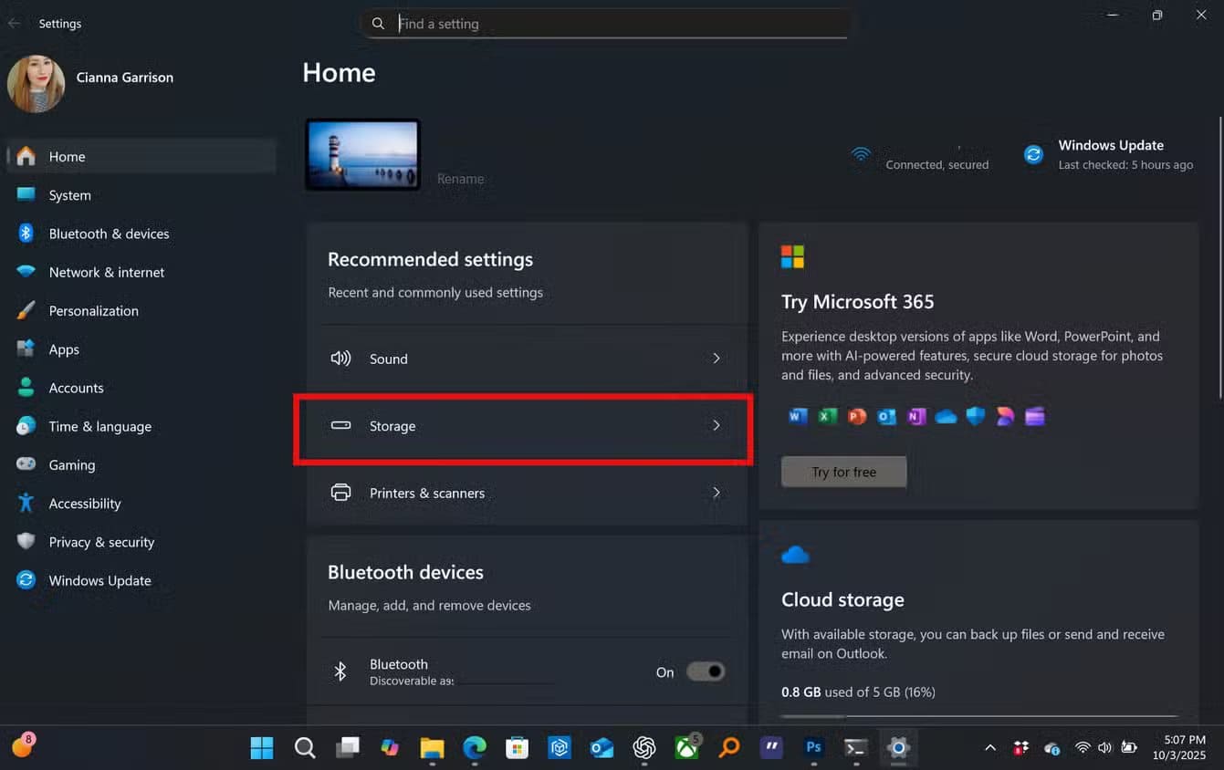 the-windows-11-settings-page-with-the-storage-category-highlighted إعدادات خفية في Windows 11 تعيد لجهازك السرعة التي فقدها