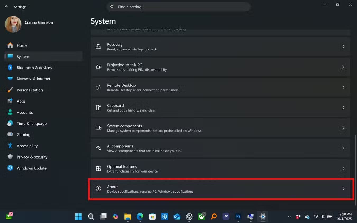 the-windows-11-system-page-with-the-about-option-highlighted إعدادات خفية في Windows 11 تعيد لجهازك السرعة التي فقدها