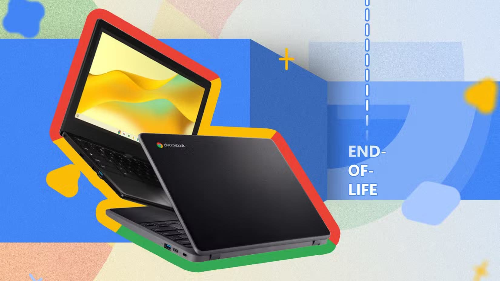 two-chromebooks-and-on-the-right-end-of-life-written-indicating-the-end-of-official-support ما الذي سيحدث عند توحيد نظامي ChromeOS وAndroid