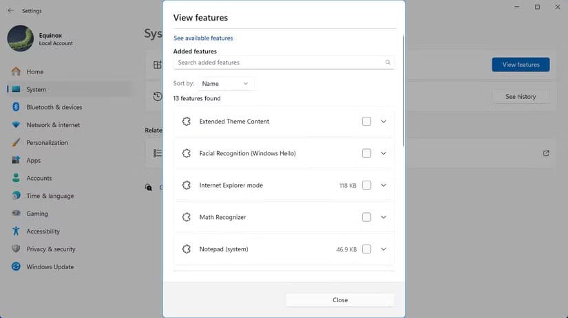 view-the-list-of-optional-features-from-the-settings-app طريقة إدارة الميزات الاختيارية في Windows 11 خطوة بخطوة
