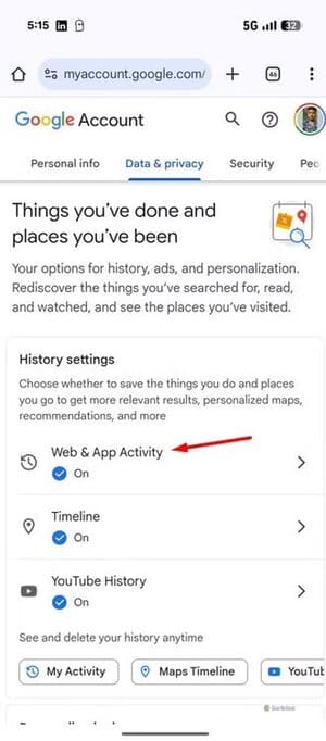 web-app-activity-option-in-google-account هذه الإعدادات الست التي في Android قد تُعرض خصوصيتك للخطر