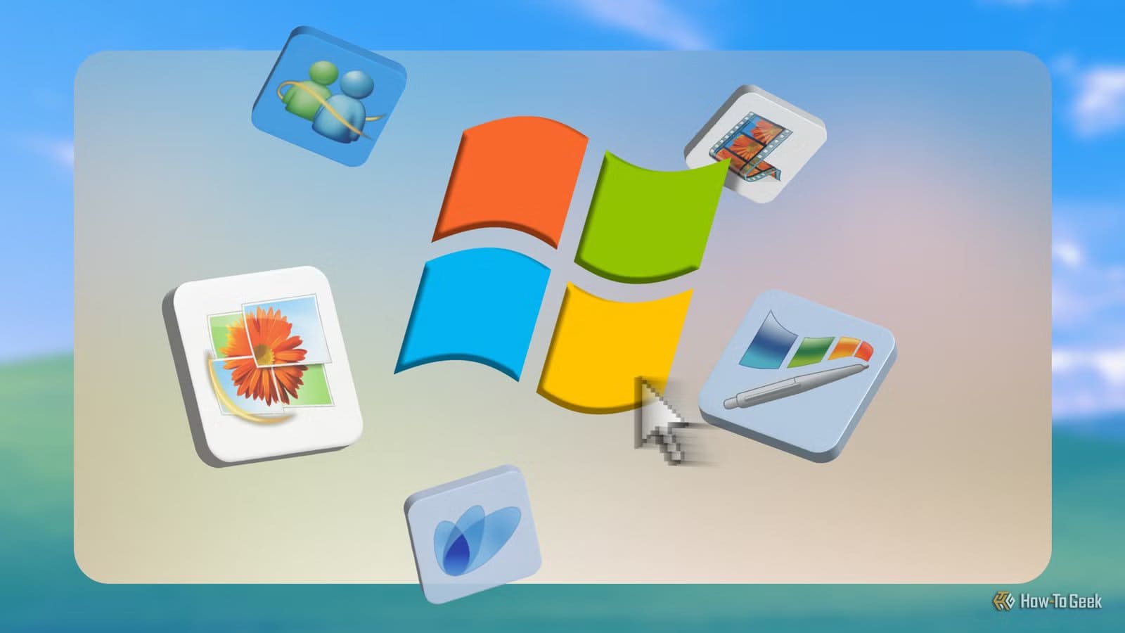 windows-logo-surrounded-by-floating-icons-of-classic-microsoft-apps-like-msn-messenger-encarta-movie-maker-and-photo-gallery-on-a-soft-windows-xp-background تطبيقات ويندوز القديمة التي نفتقدها بشدة اليوم