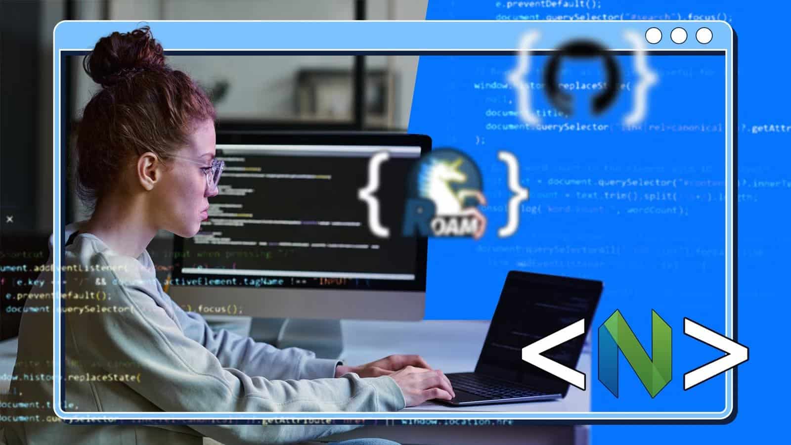 woman-coding-on-a-laptop-in-front-of-a-desktop-monitor-with-lines-of-code-overlaid-with-programming-symbols-and-icons-for-org-roam-neovim-and-github ثلاث أدوات غيّرت طريقة عملي كمبرمج ورفعت من كفاءتي بشكل ملحوظ