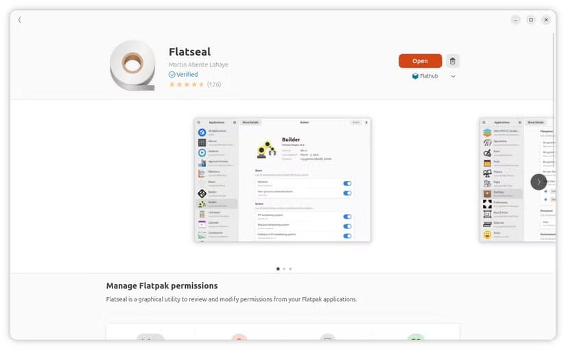 7-flatseal-flatpak-on-gnome-software أفضل 7 تطبيقات Flatpak لمستخدمي لينُكس