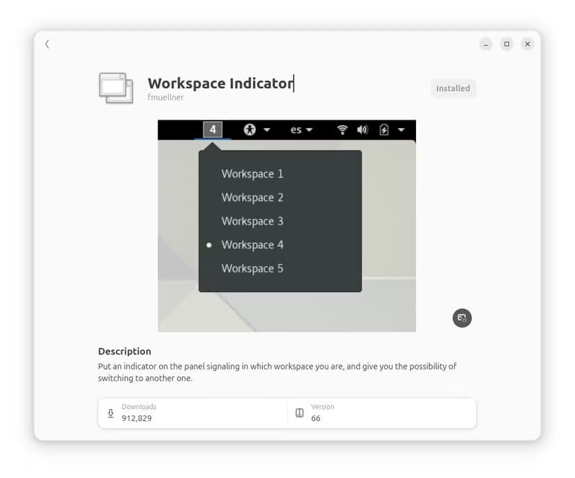 7-workspace-indicator-gnome-extension-install-page حلول فعّالة لأكثر مشاكل Ubuntu شيوعًا باستخدام ملحقات GNOME