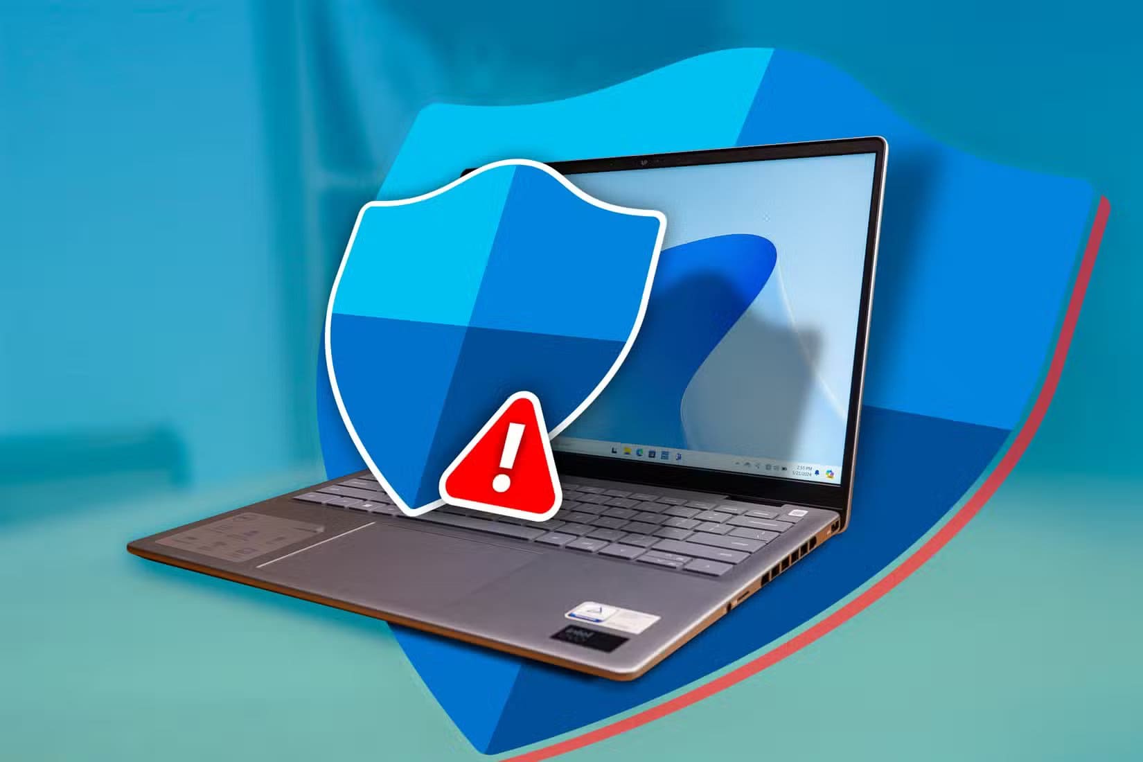 a-laptop-with-the-windows-defender-logo-coming-out-of-the-screen خطوات فعّالة لتقليل استهلاك المعالج وتحسين أداء Windows