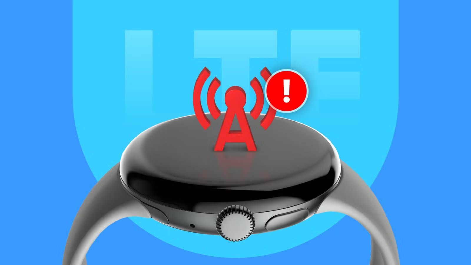 a-smartwatch-with-a-red-lte-signal-tower-and-an-exclamation-mark-alert-on-top-set-against-a-blue-background-with-the-word-lte-faintly-visible لماذا يصبح إعداد ساعة ذكية بشبكة LTE تحديًا وكيف تتجنّب المشاكل