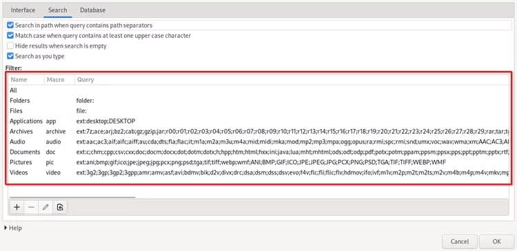 an-fsearch-settings-window-is-displayed-which-shows-a-table-of-file-class-names-and-their-associated-file-types-each-file-class-has-dozens-of-associated-file-types أداة بحث تغيّر تجربة مستخدمي Windows وتمنحهم سرعة شبيهة بما اعتادوه على Linux