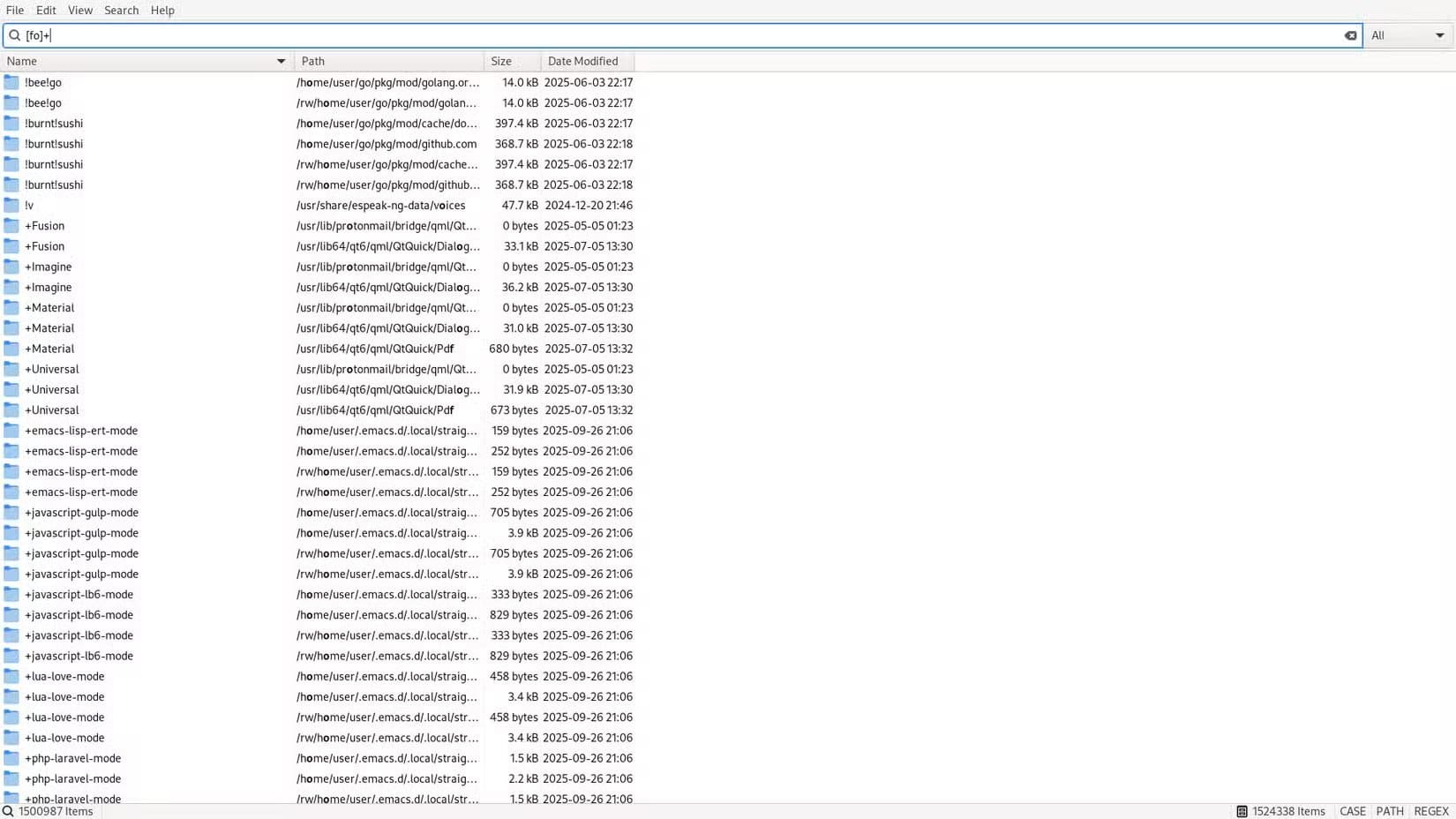 an-fsearch-window-shows-a-query-and-dozens-of-results أداة بحث تغيّر تجربة مستخدمي Windows وتمنحهم سرعة شبيهة بما اعتادوه على Linux