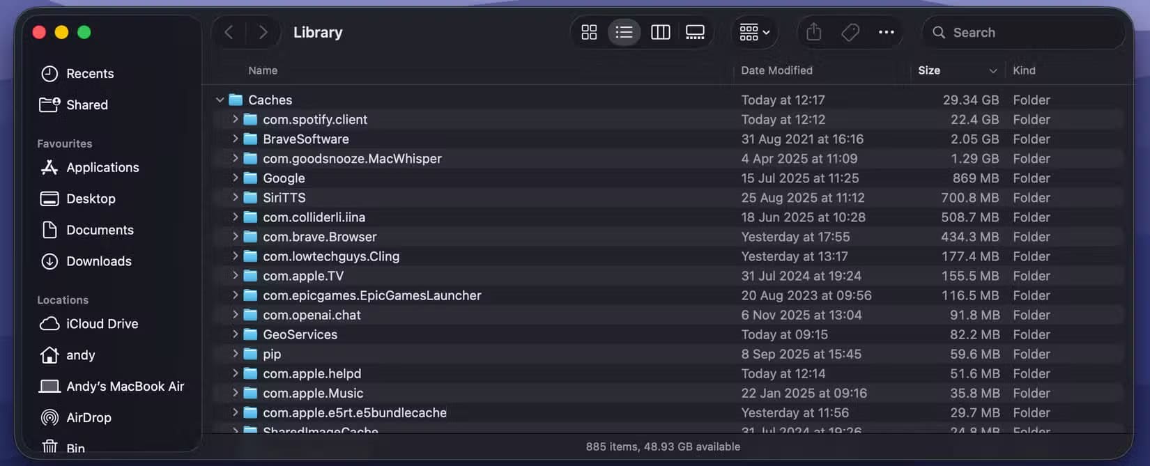 caches-in-the-library-folder طرق فعّالة لاستعادة مساحة القرص على جهاز Mac دون حذف ملفاتك الأساسية