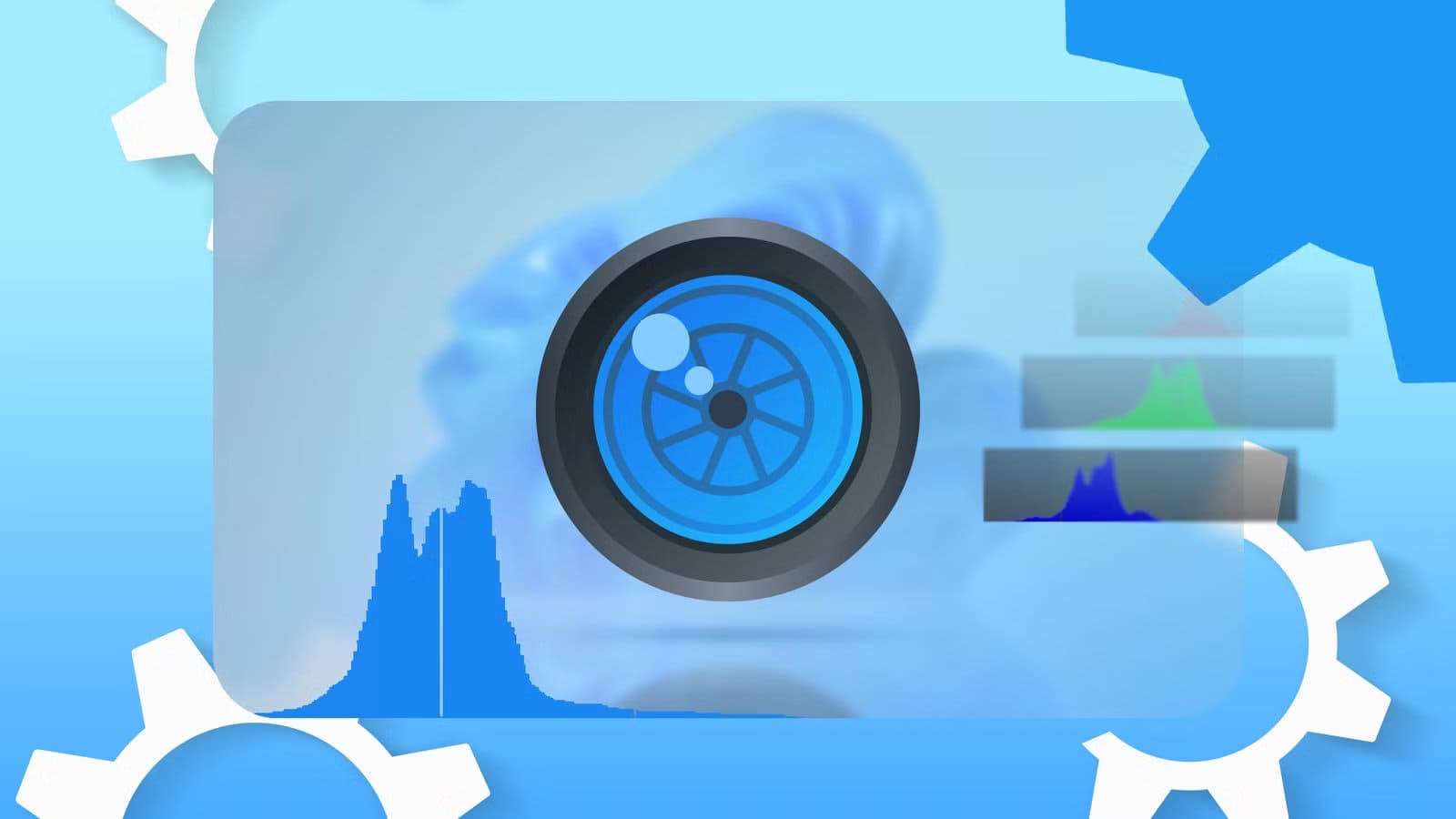 digikam-icon-centered-with-histogram-graphics-around-it-surrounded-by-gear-shapes-with-the-windows-wallpaper-blurred-in-the-background أفضل مدير صور مجاني يعمل بسلاسة على لينكس وويندوز