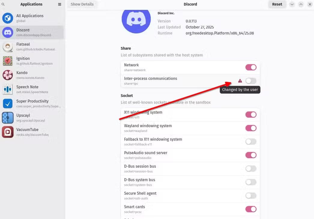 discord-permissions-modified-using-flatseal أفضل 7 تطبيقات Flatpak لمستخدمي لينُكس