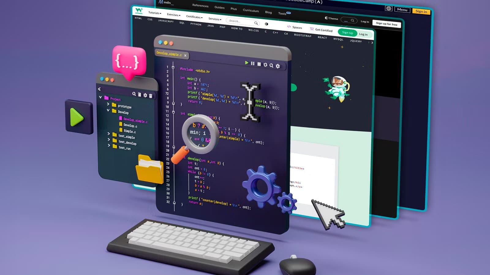 illustration-of-an-ide-with-multiple-lines-of-code-and-some-websites-in-the-background تهديدات برمجية في حزم NPM تستدعي الانتباه الفوري