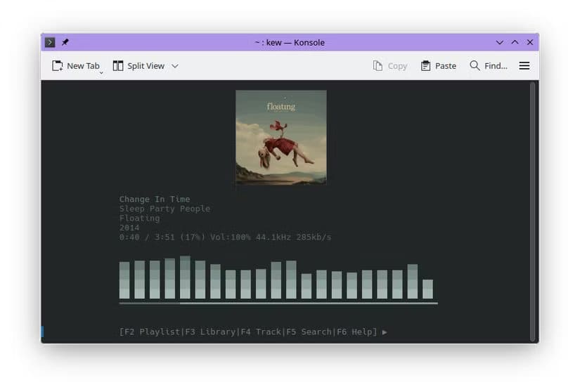 kew-playing-a-sleep-party-people-song-in-a-linux-terminal استمتع بالموسيقى عبر سطر الأوامر باستخدام هذه الأدوات المذهلة