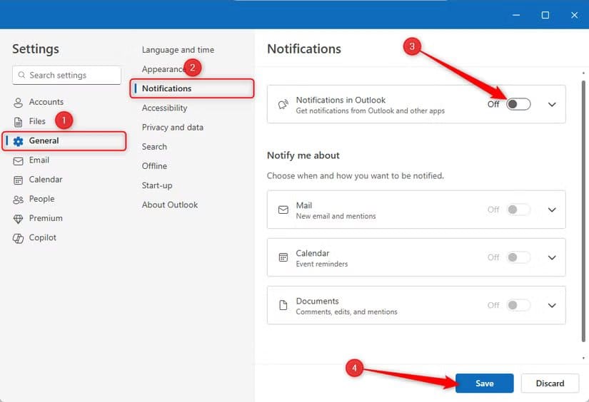 notifications-are-turned-off-in-the-desktop-outlook-app عادات يومية ساعدتني على الاستفادة القصوى من أدوات Microsoft 365 للعمل الجماعي