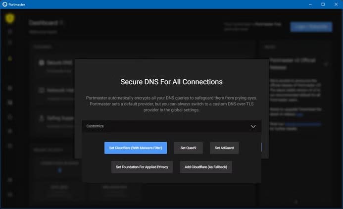 portmaster-selecting-dns-during-setup طريقة بسيطة للحد من وصول التطبيقات إلى الإنترنت دون تعقيد