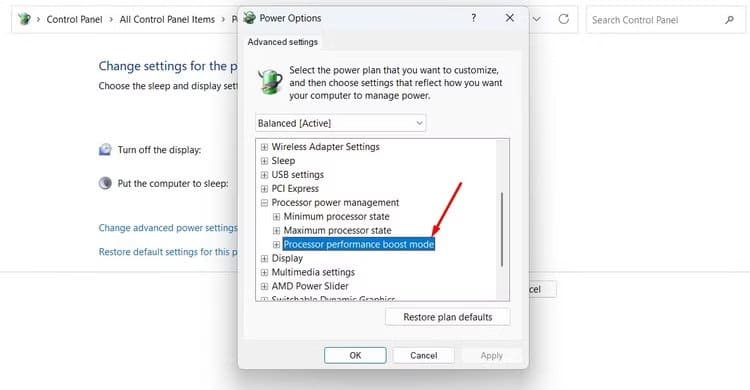 processor-performance-boost-mode-option-in-the-control-panel طرق فعّالة لزيادة عمر بطارية أجهزة الكمبيوتر المحمولة بنظام Windows