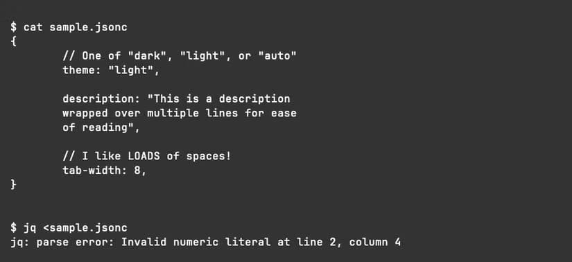 programming-jsonc-jq-error JSONC مقابل JSON وكيفية اختيار الأنسب لمشروعك
