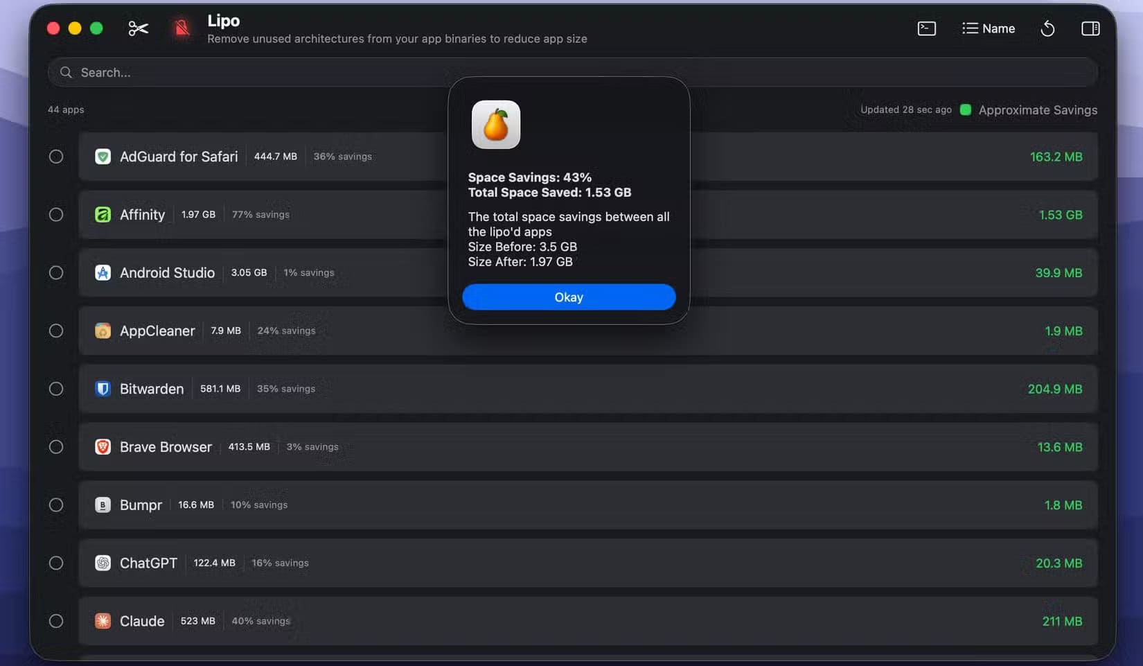 remove-unwanted-architectures-in-pearcleaner طرق فعّالة لاستعادة مساحة القرص على جهاز Mac دون حذف ملفاتك الأساسية