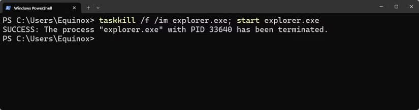 restarting-windows-explorer-from-the-windows-terminal-1 طرق بسيطة لإصلاح أكثر مشاكل Windows 11 المزعجة