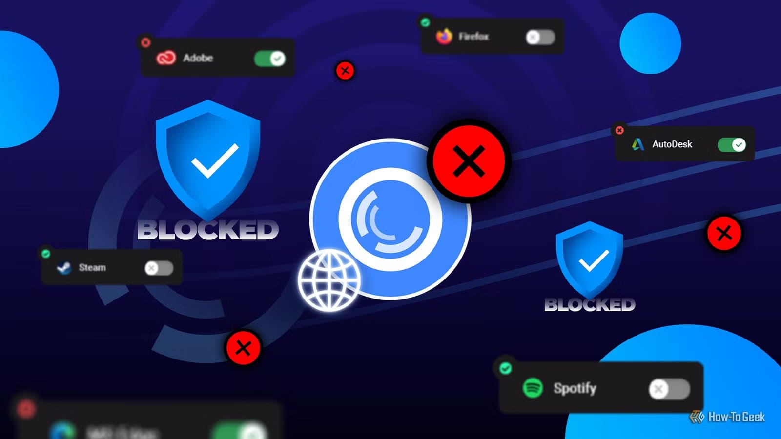 safing-portmaster-logo-surrounded-by-red-blocked-icons-shield-symbols-with-checkmarks-and-floating-apps-with-internet-access-being-blocked طريقة بسيطة للحد من وصول التطبيقات إلى الإنترنت دون تعقيد