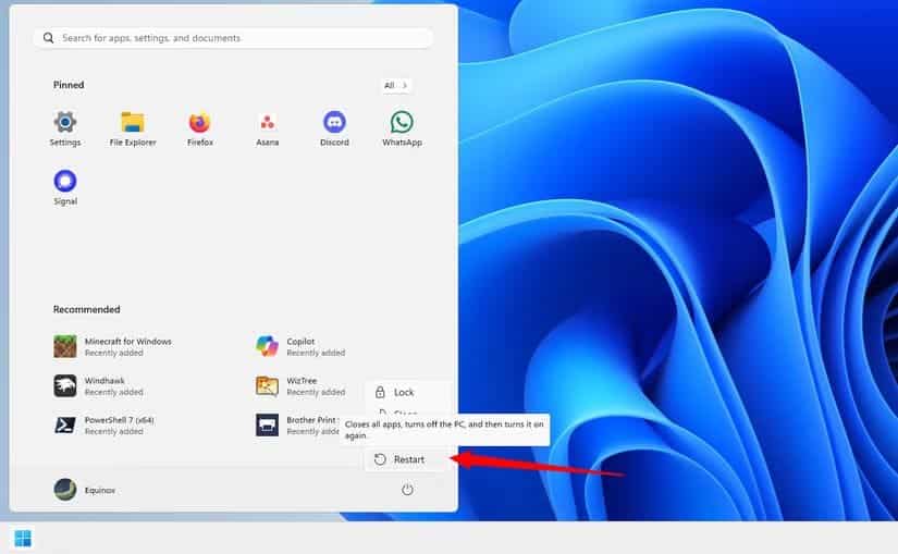 shift-click-the-restart-button أفضل الإجراءات عند تعطل Windows 11 واستعادة التشغيل بسرعة