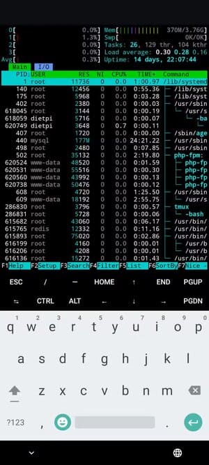 termux-app-with-htop-running-on-a-raspberry-pi-device تطبيقات Android مفتوحة المصدر تستحق الاستخدام حتى لو لم تكن مجانية