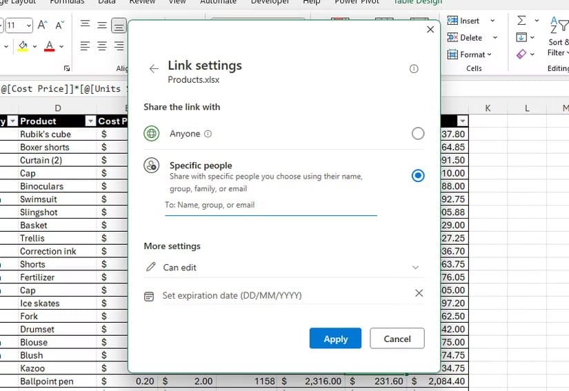 the-link-settings-area-of-the-link-copying-window-in-microsoft-excel عادات يومية ساعدتني على الاستفادة القصوى من أدوات Microsoft 365 للعمل الجماعي