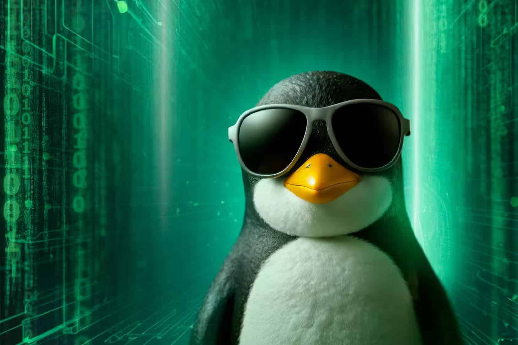 the-linux-mascot-tux-wearing-sunglasses-against-a-matrix-style-background أسباب تجعل مستخدمي Linux يعودون للنظام بعد التخلي عنه لفترة