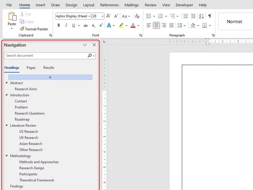 the-navigation-pane-for-a-dissertation-in-microsoft-word عادات يومية ساعدتني على الاستفادة القصوى من أدوات Microsoft 365 للعمل الجماعي