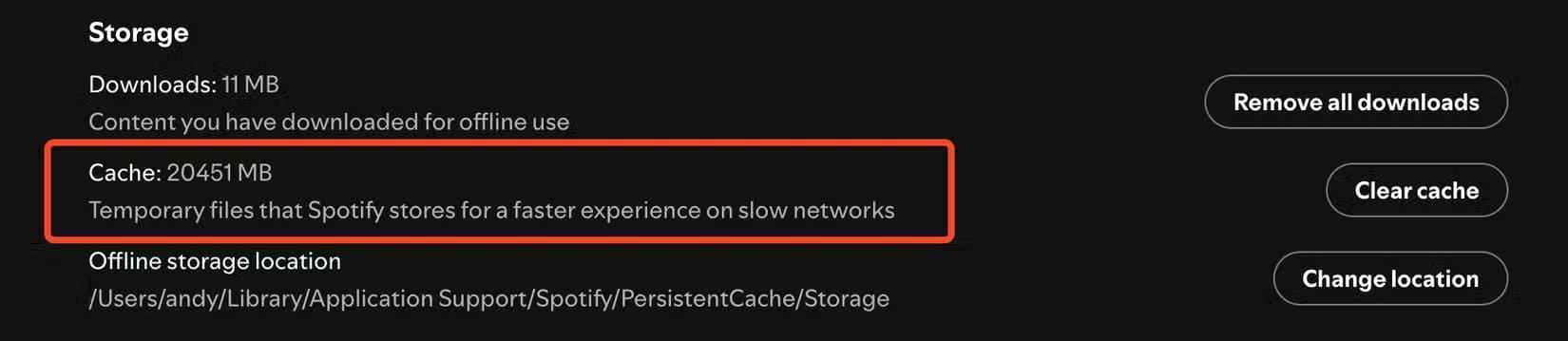 the-spotify-cache طرق فعّالة لاستعادة مساحة القرص على جهاز Mac دون حذف ملفاتك الأساسية